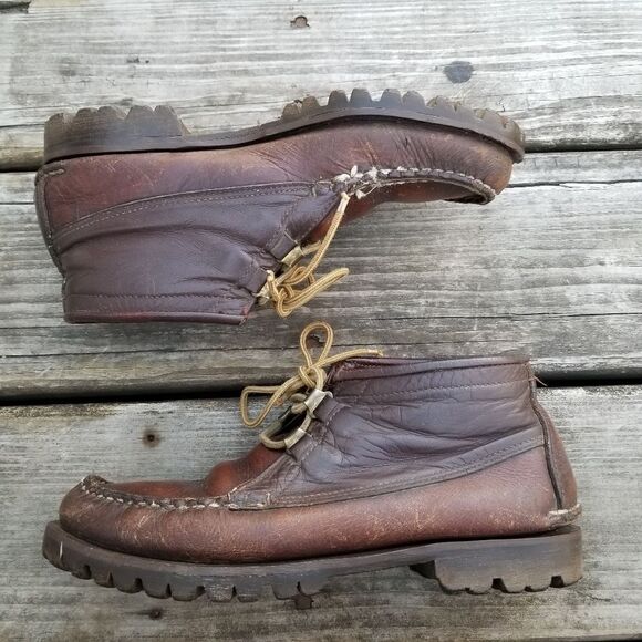 Vintage 70s Brown Leather Moccasin Moc Toe Lug Sole Chukka Ankle Boots Booties 7 - Picture 6 of 10